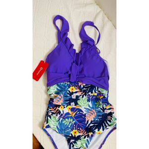 PatPat Girls Purple Folar One Piece Swimsuits Tropical Swimwear Bathing Suit